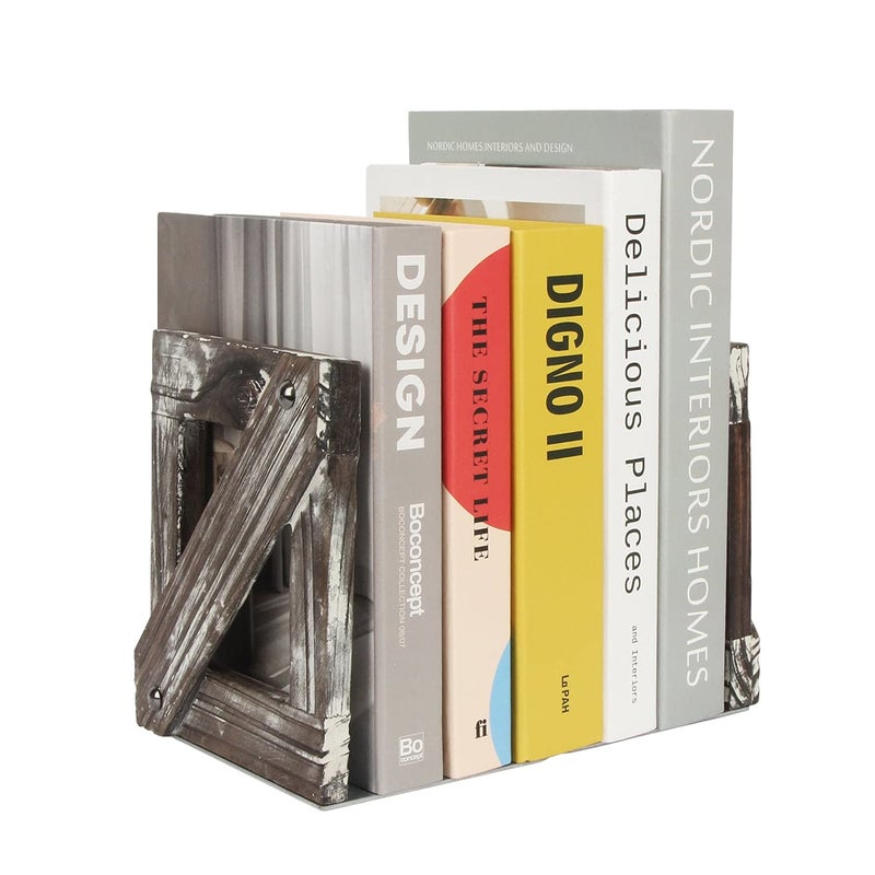 J JACKCUBE DESIGN Rustic Bookends 1 Pair, Decorative Farmhouse Bookend for Heavy Books Magazine DVD on Desk Table Shelf - MK709A - Image 4